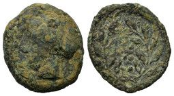 Sicily, Himera, c. 415-409 BC. Æ Hemilitron (16mm,2.9g). Head of nymph l., hair bound in ampyx and sphendone; six pellets before. R/ Six pellets withi...