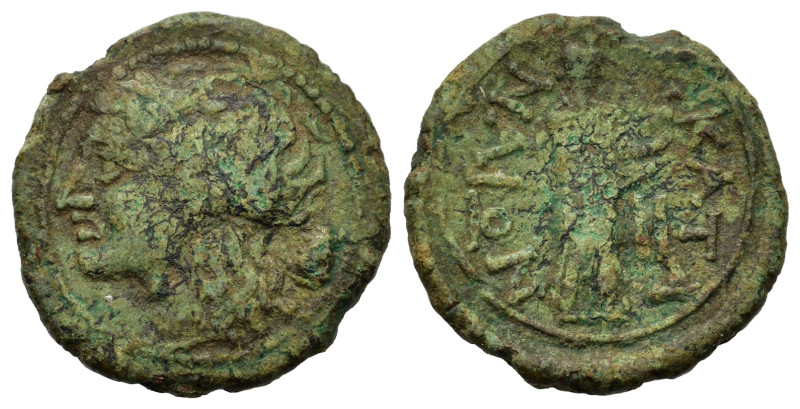 Sicily, Katane, c. 339/8-300 BC. Æ Dichalkon (18mm,3g). Laureate head of Apollo ...
