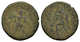 Sicily, Katane, after 212 BC. Æ (20.4mm,4g). One of the Katanean brothers carrying his father r., serpent between legs. R/ The other brother carrying ...