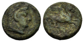 Sicily, Kephaloidion, c. 339-307 BC. Æ (12.5mm,2g). Head of Herakles to r., wearing lion skin headdress R/ Pegasos flying to r. CNS I, 2-4; HGC 2, 653...