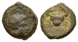 Sicily, Motya, c. 400-397 BC. Æ (11.6mm,1.8g). Male head to r. R/ Crab. Jenkins, Punic 13; Campana 30a; CNS I, 9; CNP 521; cf. HGC 2, 946