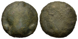 Sicily, Selinos, c. 450-440 BC. Cast Æ Tetras (18.7mm,7.8). Facing head of Silenos. R/ Selinon leaf; three pellets (mark of value) around. CNS 3/2; cf...