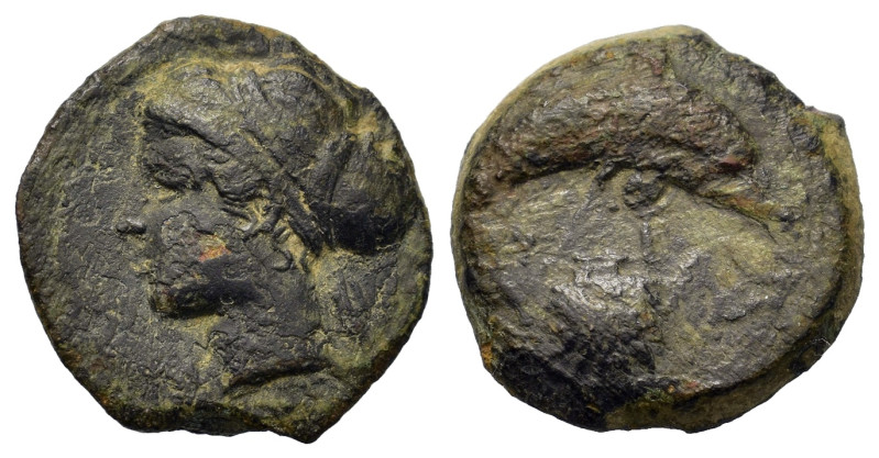 Sicily, Syracuse, c. 405-400. Æ Hemilitron (15.4mm,2.8g). Female head l., wearin...