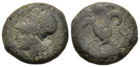 Sicily, Syracuse. Dionysos , c. 375-344 BC. Æ Litra (19.5mm,7.4g). Helmeted head of Athena l. R/ Hippocamp l. CNS II, pp. 76-80, 34-45; HGC 2, 1456.
