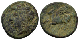 Sicily, Syracuse, c. 334-317 BC. Æ Litra (18.8mm,4.9g). Laureate head of Apollo r. R/ Pegasos flying r. CNS 85; SNG ANS 646-7.