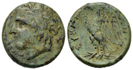 Sicily, Syracuse. Hiketas (287-278). Æ (22.5mm,10g). Laureate head of Apollo l., dotted border. R/ Eagle standing on thunderbolt with open wings. CNS ...