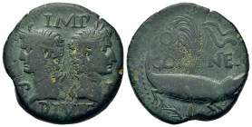 Augustus, with Agrippa (27 BC-14 AD). Gaul. Nemausus. Æ (27.3mm,12.6g). Back to back heads of Agrippa l., wearing combined rostral crown and laurel wr...