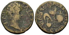 Augustus period (27 BC-14 AD). Carthage Nova. Cartagena. Æ (27.8mm,14g). Laureate head of Augustus r. R/ In the center, aspergillus, simpulum, securis...
