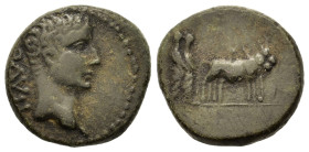 Tiberius (14-37). Macedon. Bisaltai. Æ (17 mm, 4,7g). TI AVG Bare head of Tiberius to r. R/ Founder plowing r. with two yoked oxen.. RPC I 1657.(Phili...