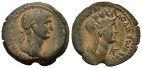 Trajan (98-117). Seleukis and Pieria, Laodicea ad Mare. Æ (27mm, 9,50g,). Dated CY 162 (AD 114/5). Laureate bust r., slight drapery on far shoulder. R...
