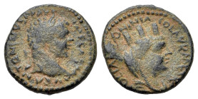 Caracalla (198-217). Mesopotamia, Edessa. Æ (15 mm, 2.19 g, 6 h). Laureate head of Caracalla r. R/ Turreted, veiled and draped bust of Tyche r. Dandro...