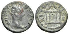 Caracalla (198-217). Bithynia, Nicaea. Æ (14mm, 1.95g, 6h). Laureate head r. R/ Tetrastyle temple; pellet in centre. RG 479. Green patina, VF