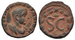 Diadumenian (Caesar, 217-218). Syria, Seleucis and Pieria. Antioch. Æ (17.4mm,5g). Bare-headed, and cuirassed bust r. R/ S C within wreath, Δ above, E...