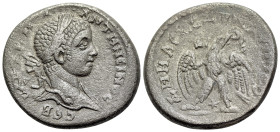 Elagabalus (218-222). Seleucis and Pieria, Antioch. BI Tetradrachm (27mm, 12.40g, 6h). Laureate head r. R/ Eagle standing l., head r., holding wreath ...