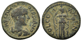 Gordian III (238-244). Comama, Pisidia. Ӕ (18.9mm,4g). Laureate, draped and cuirassed bust r. R / Veiled female deity standing facing, head r., holdin...