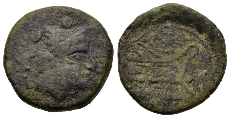 Sicily (211-208 BC). Æ Sextans (19mm,4g). Head of Mercury to r., wearing winged ...