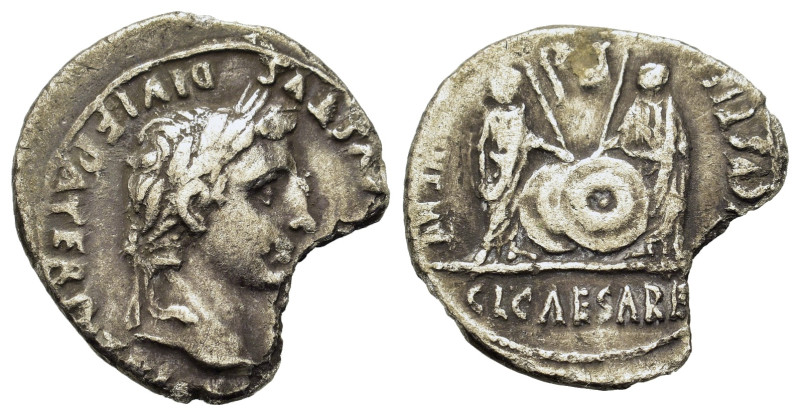 Augustus (27 BC-AD 14). AR Denarius (19mm,3g). Lugdunum (Lyon). Laureate head of...
