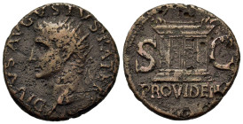 Divus Augustus (died AD 14). Æ As (26.3mm.10.2g), Rome, struck under Tiberius, circa 22/3-30. Radiate head of Divus Augustus to l. R/ Square altar wit...