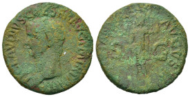 Claudius (41-54). Æ As (28.4mm,11g). Rome, 50-54 AD. Bare head l. R/ Constantia, helmeted and in military attire, standing l. and holding long spear. ...