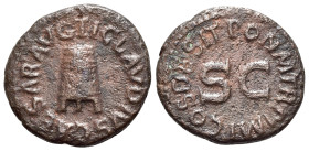 Claudius (41-54). Æ Quadrans (17mm, 3.06g, 6h). Rome, AD 41. Modius. R/ SC; around legend. RIC I 84. Brown patina, near VF