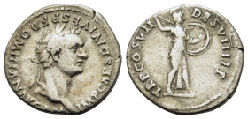Divus Vespasian - Domitian AR Denar (18,8mm 3,1g). Rome, AD 88-89. IMP CAES DIVI VESP F DOMITIAN AVG PM laureate head to r. R/ TRP COS VII DES VIII PP...