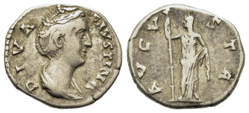 Diva Faustina I (died 140/1). AR Denarius (18mm,3.4g). Rome, c. 141-146. Draped ...