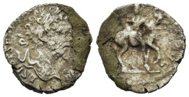 Septimius Severus (193-211). AR Denarius (16.9mm, 1.5g). Rome, 196-197. Laureate head of Septimius Severus to r. R/Septimius Severus on horseback to r...