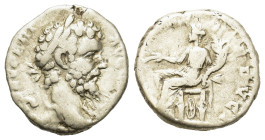 Septimius Severus (193-211). AR Denarius (16.2mm,3.2g). Rome, struck 196-197 AD. Head of Septimius Severus, laureate, r. R/ Fortuna, draped, seated l....