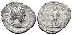 Septimius Severus (193-211) AR Denarius (20mm, 3,30g, 6h) Rome, 200-201. SEVERVS AVG - PART MAX, laureate head r., R/ VIRT - AVGG, Virtus standing l.,...