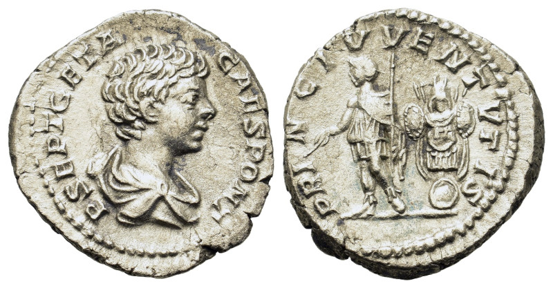 Geta (Caesar, 198-209). AR Denarius (18.9mm,3.2g). Rome, 200-202. Bare-headed an...