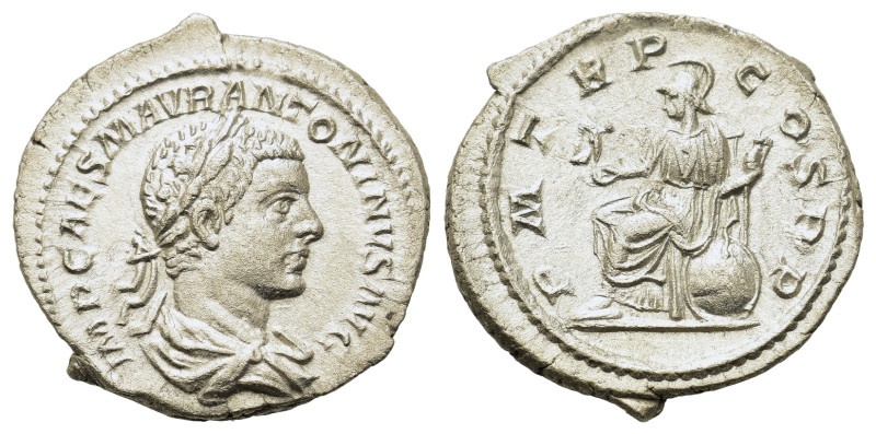 Elagabalus (218-222). AR Denarius (19.9mm,3.3g). Rome, 218. Laureate and draped ...