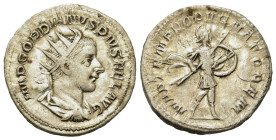 Gordian III (238-244). AR Antoninianus (22.2mm,2.8g). Rome, 241-3. Radiate, draped and cuirassed bust r. R/ Mars advancing r., holding spear and shiel...
