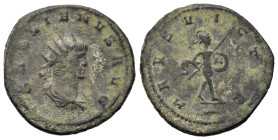 Gallienus (253-268). BI Antoninianus (21.8mm,4.1g). Antioch, 264-265. Radiate, draped and cuirassed bust of Gallienus to r. R/Mars, nude but for his h...