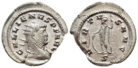 Gallienus (253-268). Antoninianus (24mm, 2.99g, 12h). Rome, 260-8. Radiate bust r., slight drapery. R/ Virtus standing l., holding spear and shield; S...