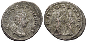 Salonina (Augusta, 254-268). BI Antoninianus (21.8mm,3.8g). Antioch. Diademed and draped bust of Salonina r., resting on a crescent. R/ Emperor, togat...