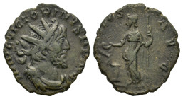 Victorinus (260-269). Æ Antoninianus (17.3mm,1.9g). Trier mint. Radiate, draped and cuirassed bust of Victorinus r. R/ Salus standing l., holding scep...