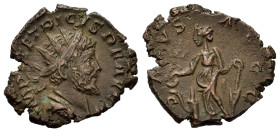 Tetricus I (271-274). Æ Antoninianus (21.3mm,2.8g). Treveri, 272-273. Radiate, draped and cuirassed bust of Tetricus I to r. R/ Salus standing front, ...