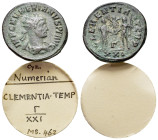Numerian (283-284). Radiate (21mm, 4.47g). Cyzicus, 284. Radiate, draped and cuirassed bust r. R/ Numerian standing r., receiving Victory on globe fro...