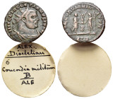 Diocletian (284-305). Radiate (20mm, 2.48g). Alexandria, 296-7. Radiate, draped and cuirassed bust r. R/ Diocletian standing r. receiving Victory on g...