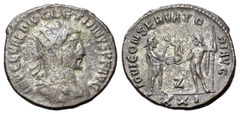 Diocletian (284-305). Radiate (20mm, 3.34g). Antioch, 285. Radiate, draped and c...