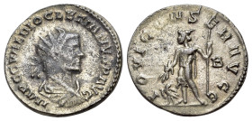 Diocletian (284-305). Radiate (20mm, 2.83g). Lugdunum, 287-8. Radiate, draped and cuirassed bust r. R/ Jupiter standing l., holding thunderbolt and sc...