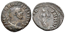 Carausius (286-293) ‘C’ mint, BI Radiate (22mm, 3.77g, 6h). IMP CARAVSIVS P F AVG, radiate, draped and cuirassed bust right. R/ PROVI-DEN AVG, Fortuna...