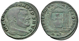 Maximianus (Second reign, 307-308). Æ Nummus (25mm, 5.38g, 5h). Rome mint, 2nd officina. Struck circa early Autumn AD 307. Laureate head right R/ Roma...