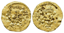 Heraclius (610-641). AV Tremissis (15.7mm,1.5g). Constantinople. Diademed, draped and cuirassed bust to r. R/ Cross; CONOB in exergue. Sear 786.