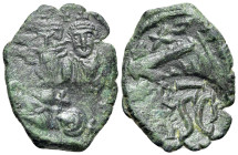 Heraclius (610-641). Æ 40 Nummi (26mm, 4.93g, 6h). Syracuse, 632-641. Countermarked: crowned facing busts of Heraclius and Heraclius Constantine; cros...