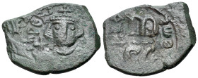 Constans II (641-668). Æ 40 Nummi (25mm, 4.70g, 12h). Syracuse, 641-644. Crowned and draped facing bust, holding globus cruciger. R/ Large m; A/N/A N/...