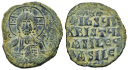 Anonymous, Class A3. Time of Constantine VIII and Basil II . c. 1025-1030. Æ Follis (25mm,8.7g). Constantinople. Nimbate bust of Christ facing, wearin...