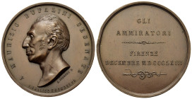Italy, Firenze. Maurizio Bufalini (physician) (1787-1875). Æ Medal 1863 opus A. Pieroni. Æ (50.3mm,83.5g). MAURIZIO BUFALINI CESENATE. Head nude l.; b...