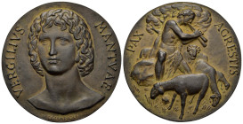 Italy, Publio Virgilio Marone (70 BC-19 BC). Poet. Medal 20th (76.7mm,160.7g). VERGILIVS MANTVAE. Frontal bust; below, C. GIAMPAOLI. R/ PAX AGRESTIS. ...
