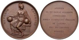 Italy. XIX cent. MINERVA FAVTRICE, Minerva helmeted and seated; below G. GALEAZZI F.; R/ AVSPICE/ IL RE CARLO ALBERTO/ CONGRESSO DEGLI SCIENZIATI ITAL...